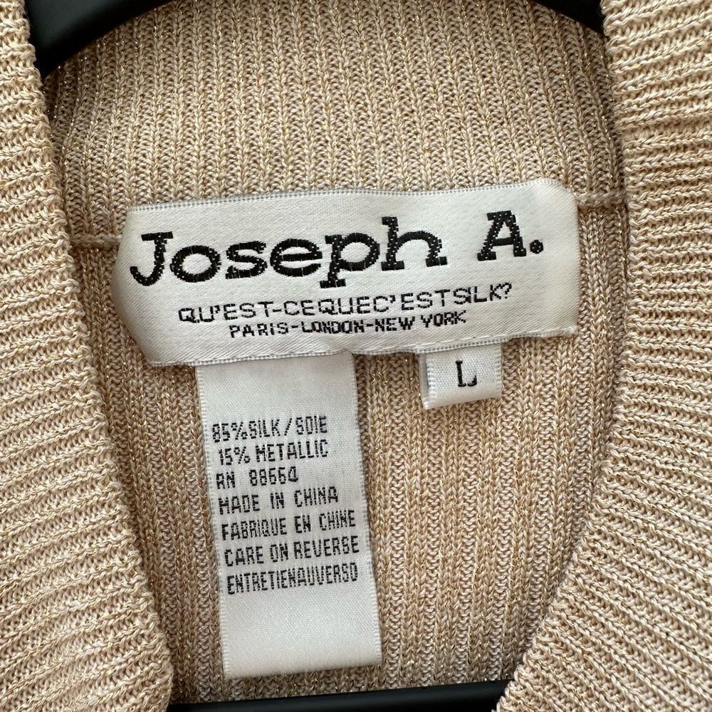 Joseph A Silk Metallic Gold Turtleneck Pullover Sweater Fitted L - Picture 3 of 6